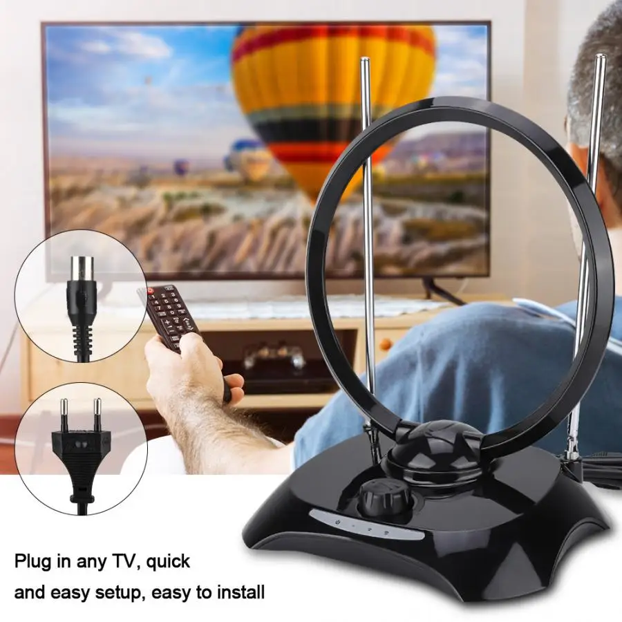 dvb-t2 antenna 38DBI High Gain Indoor Amplified Digital Receiving Antenna for TV DVB-T(Round EU Plug 100- 240V digital tv | Электроника