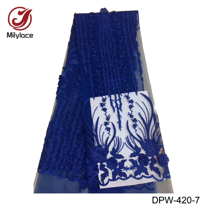 Высококачественная кружевная ткань с вышивкой и объемными цветами для
