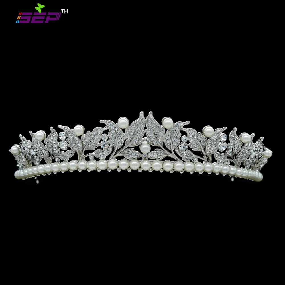 

Bridal Flower Tiara Crown Wedding Jewelry Hair Accessories Clear Imitated Pearl Austrian Rhinestone Crystals SHA8622