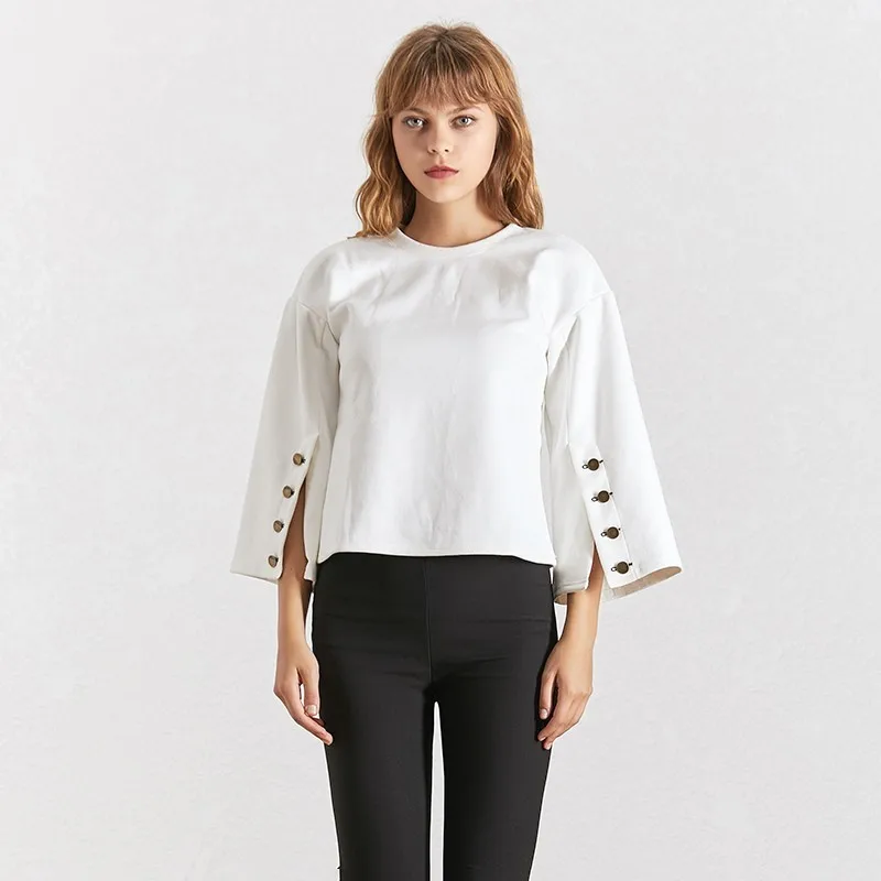 Женская футболка с расклешенным рукавом TWOTWINSTYLE Повседневная круглым вырезом и