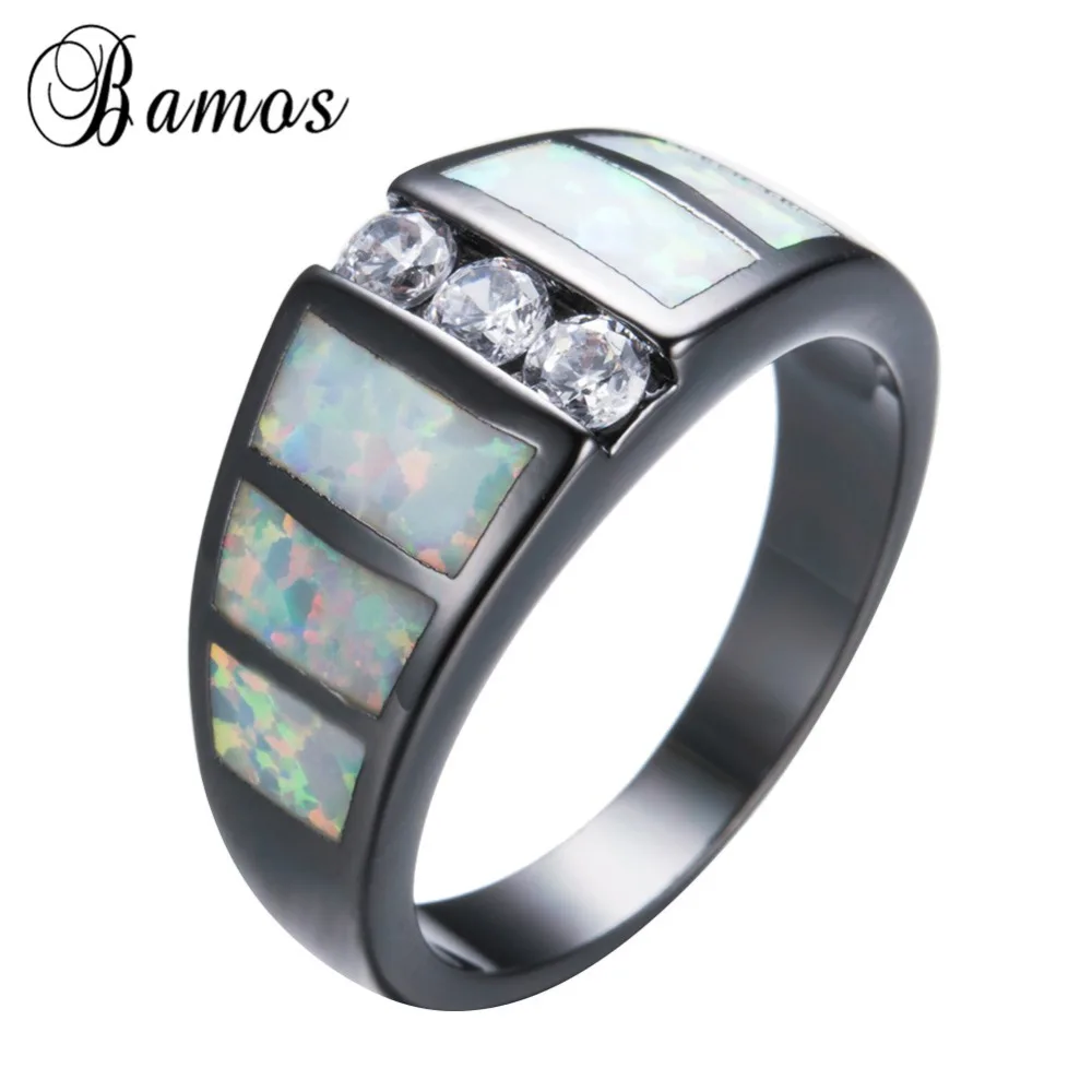 Bamos Women Men Rainbow Fire Opal Finger Ring Black Gold Filled Wedding Party Engagement Zircon Valentine's Day RB1118 | Украшения и