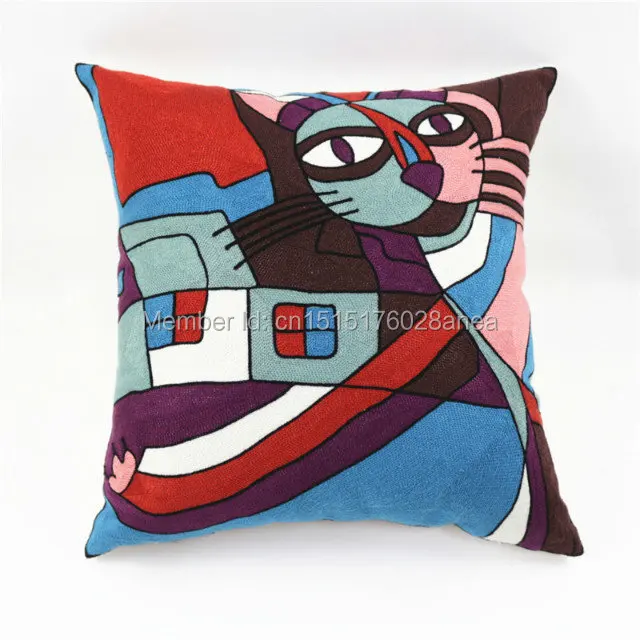 

Free Shipping 45X45cm Canvas Wool Embroidery Throw Pillow Case HT-CCWEC-E-01-02