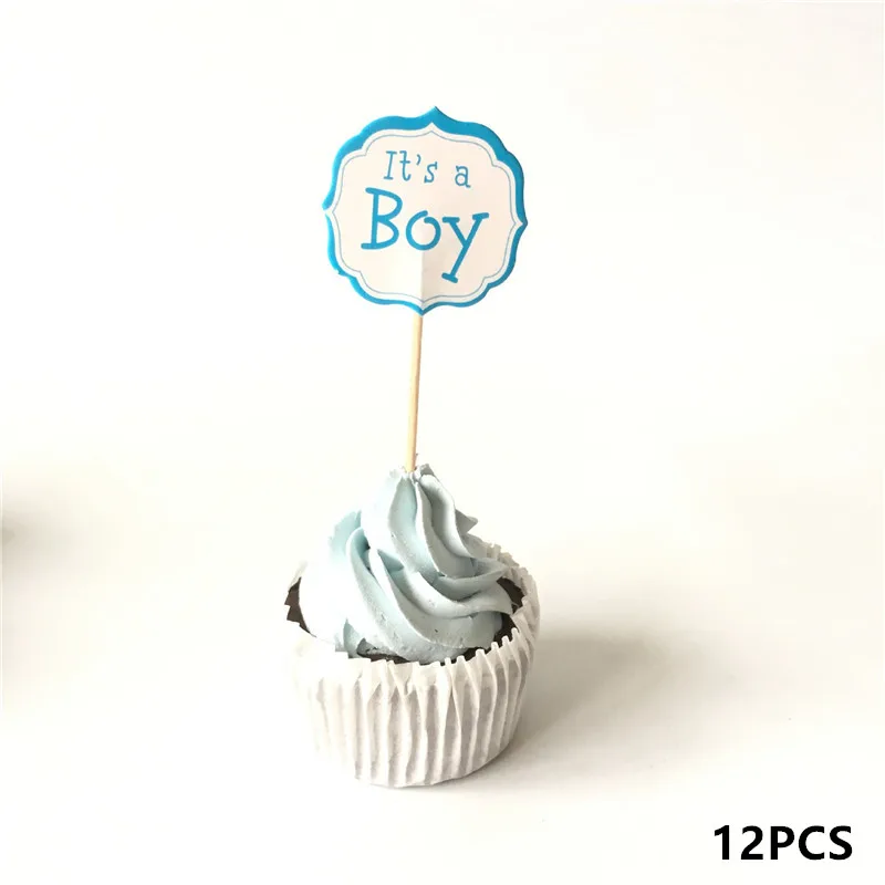 12pcs its a boy 12 Вт/18/20 штук Baby Shower для капкейка-для мальчиков и девочек для крещения синего цвета День рождения украшения для детей торжественное мероприятие вечерние поставки - Цвет: 12pcs its a boy