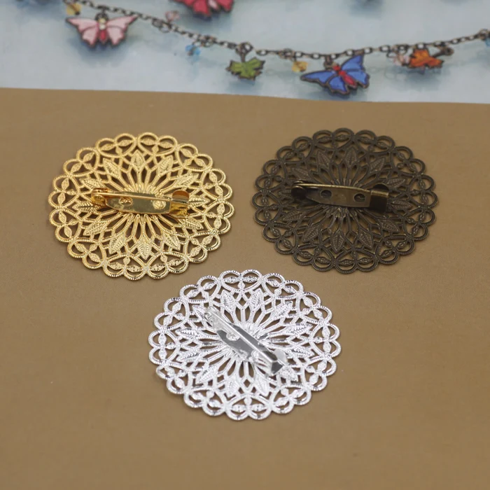 5 шт./лот 38 мм круглые цветы Брошь основа подставка медная латунная брошь DIY