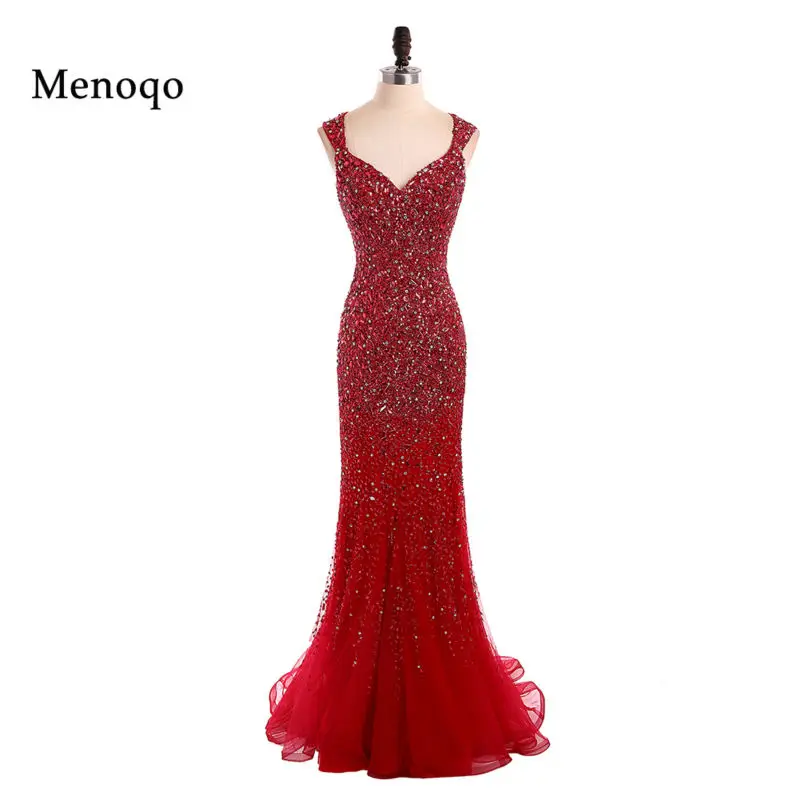Menoqo Красный Вечерние платья халат de soiree пышные 2019 Арабский Дубай Кристалл