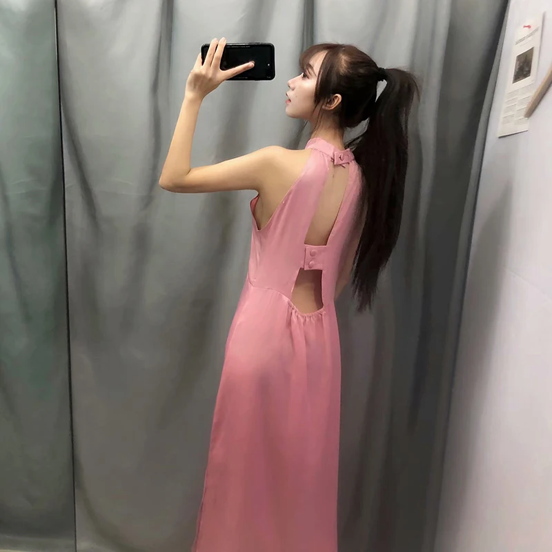 Женское длинное платье Za розовые вечерние платья без рукавов с высокой талией на