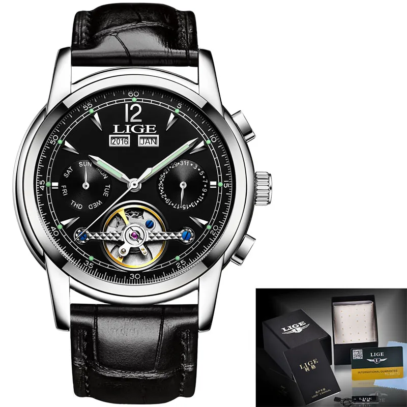 9803 F Relogio masculino мужские часы Топ бренд Luxruy LIGE автоматические часы мужские водонепроницаемые спортивные часы мужские кожаные деловые наручные часы - Цвет: 9803 F