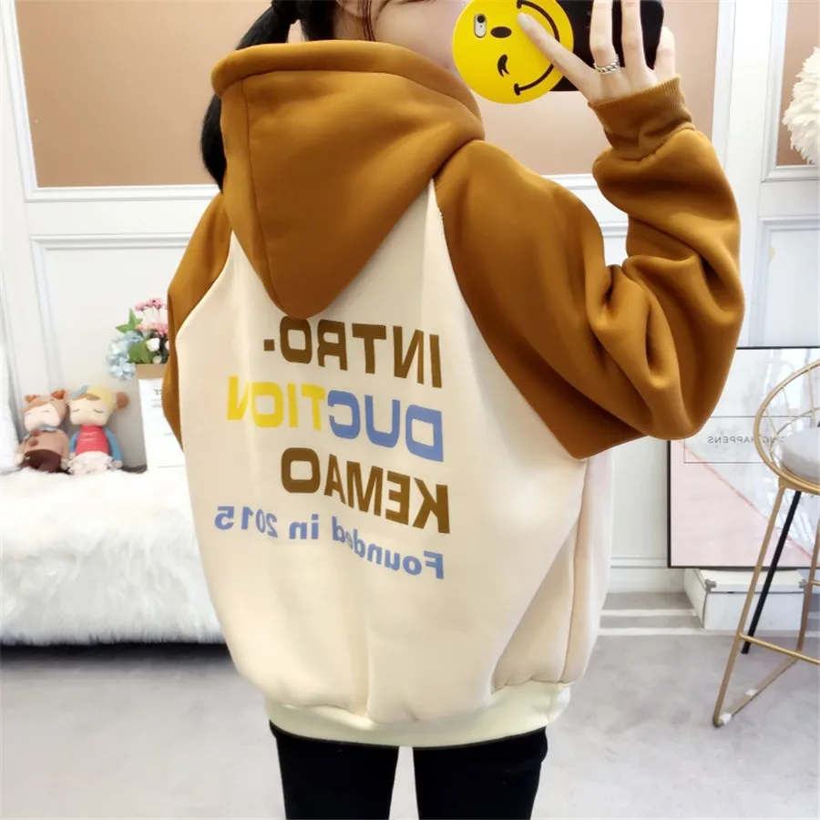 Spring new fashion street hooded women's large size plus velvet thick long loose versatile coat S-XXL | Женская одежда