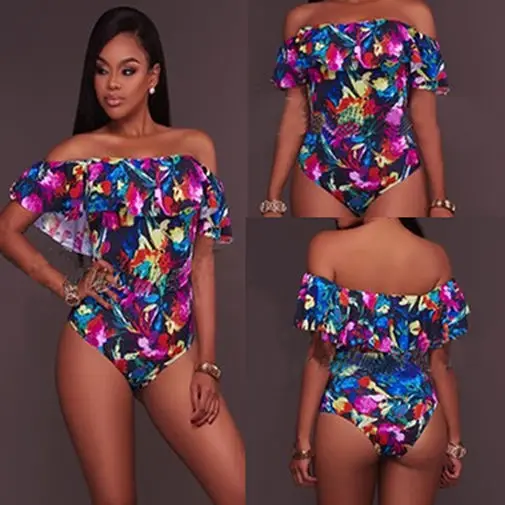 Сексуальная Цветочная одежда для плавания с открытыми плечами женский купальный