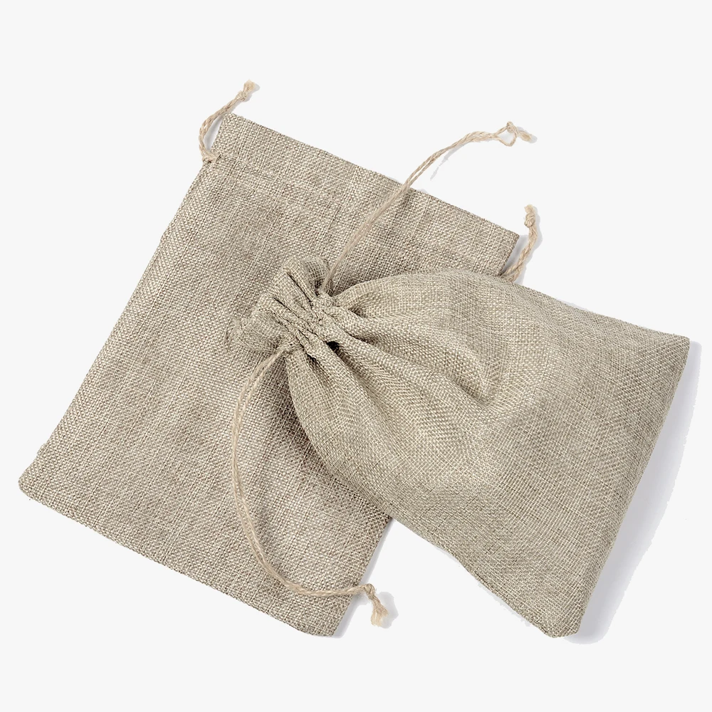 

17x23cm Beige Faux Jute Hessian Burlap Bags Jewelry Packaging Bags Pouch Wedding Gift Bags 100pcs