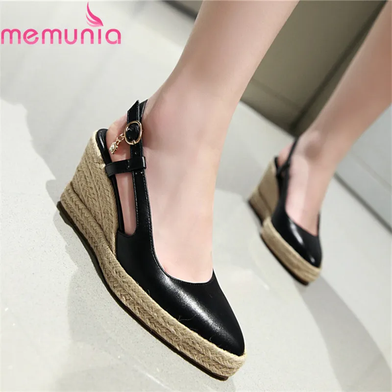 

MEMUNIA 2020 new arrival women sandals pu pointed toe summer shoes buckle elegant wedges platform sandals ladies wedding shoes