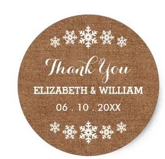 

1.5inch Faux Burlap Wedding Snowflake Sweet Thank You Classic Round Sticker