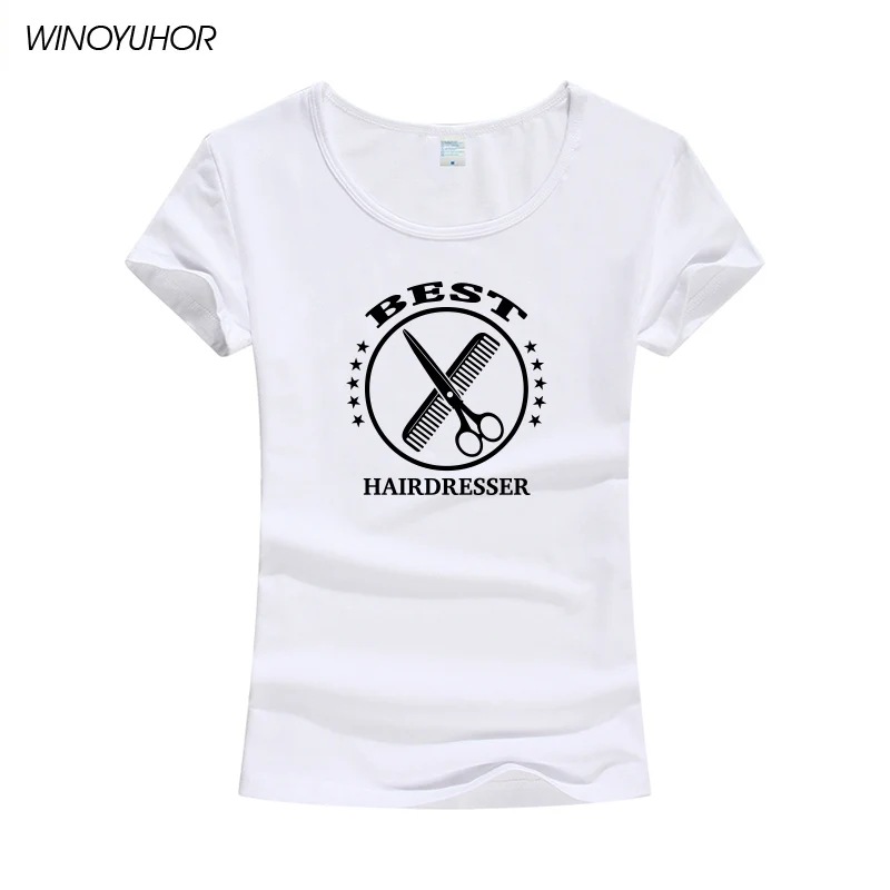 Летняя женская футболка Лучшая Парикмахерская забавная Футболка с принтом хлопковая модная коротким