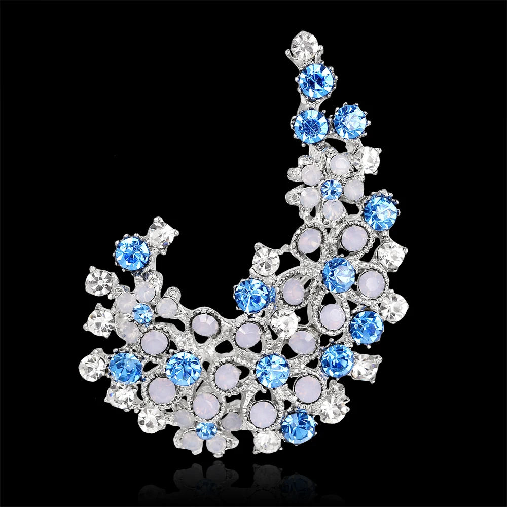 Новый Элегантный Роскошный Blue Crystal Цветок Лист в Стиле Модерн Брошь Pin Ясно Rhinestone