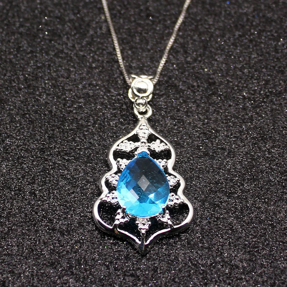 Фото Hermosa Amazing Teardrop London bluetoopaz серебряный цвет для женщин Подвески Подвеска цепочка ожерелье 20 дюймов №4