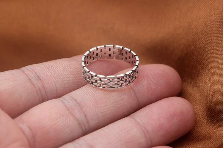 

925 sterling silver jewelry fashion simple retro Great Wall pattern thin section of Thai silver ring