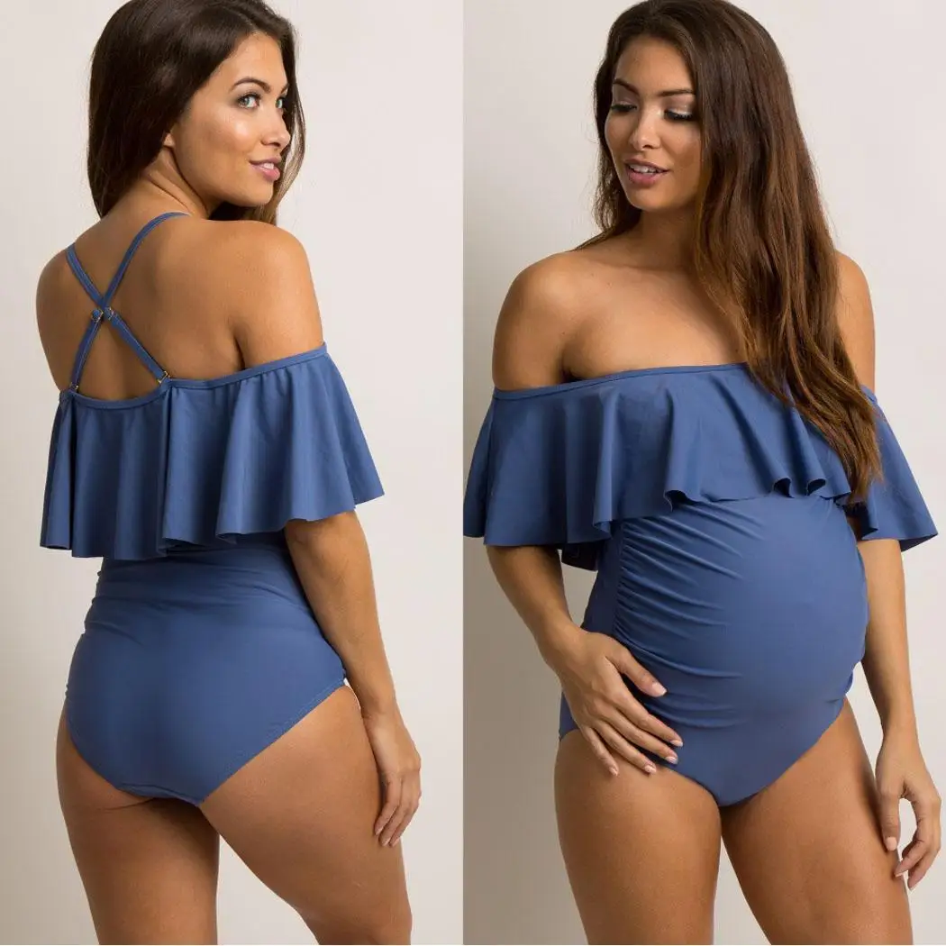 Модный цельный купальник для беременных женщин однотонное пляжное платье отдыха