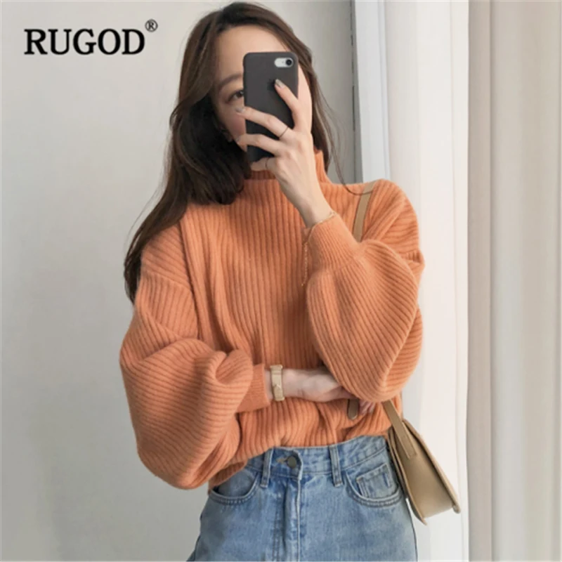 RUGOD Модный женский Рождественский свитер с круглым вырезом, повседневный Однотонный женский пуловер, вязаная Толстая теплая зимняя одежда, sueter mujer