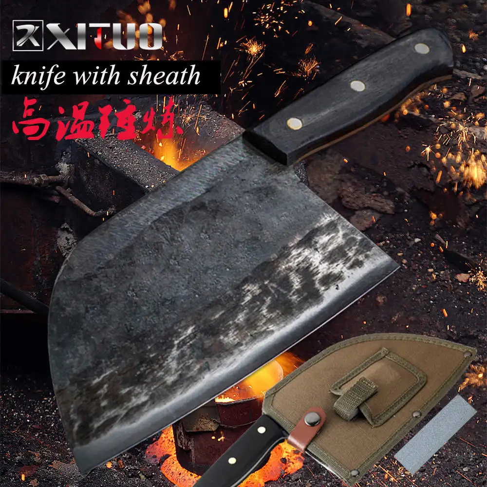 knife with sheath XITUO ручной работы кованый нож шеф-повара из высокоуглеродистой стали китайский Кливер кухонные ножи измельчитель для нарезки мяса Nakiri Gyuto инструмент CN - Цвет: knife with sheath