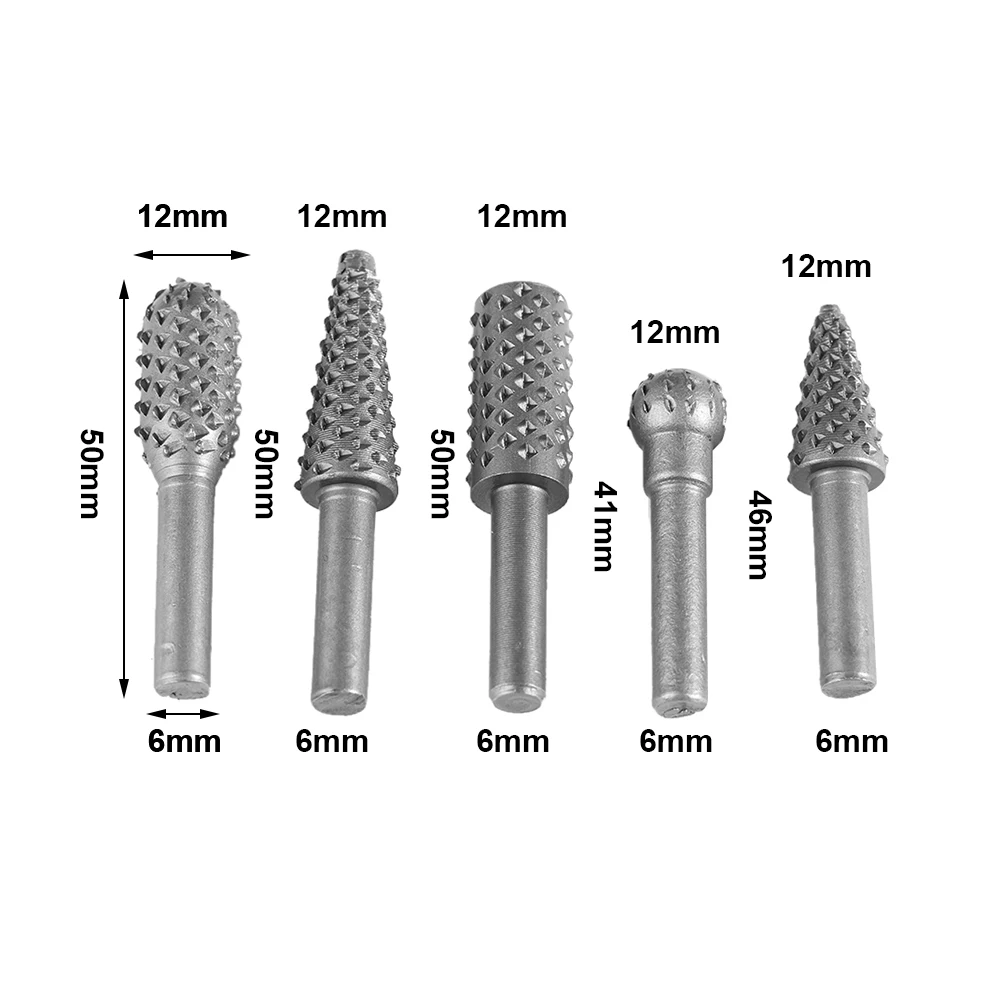 5pcs 1/4'' 6mm Shank Rotary Burr Set Wood Rasp File Drill Bits for Woodworking | Инструменты