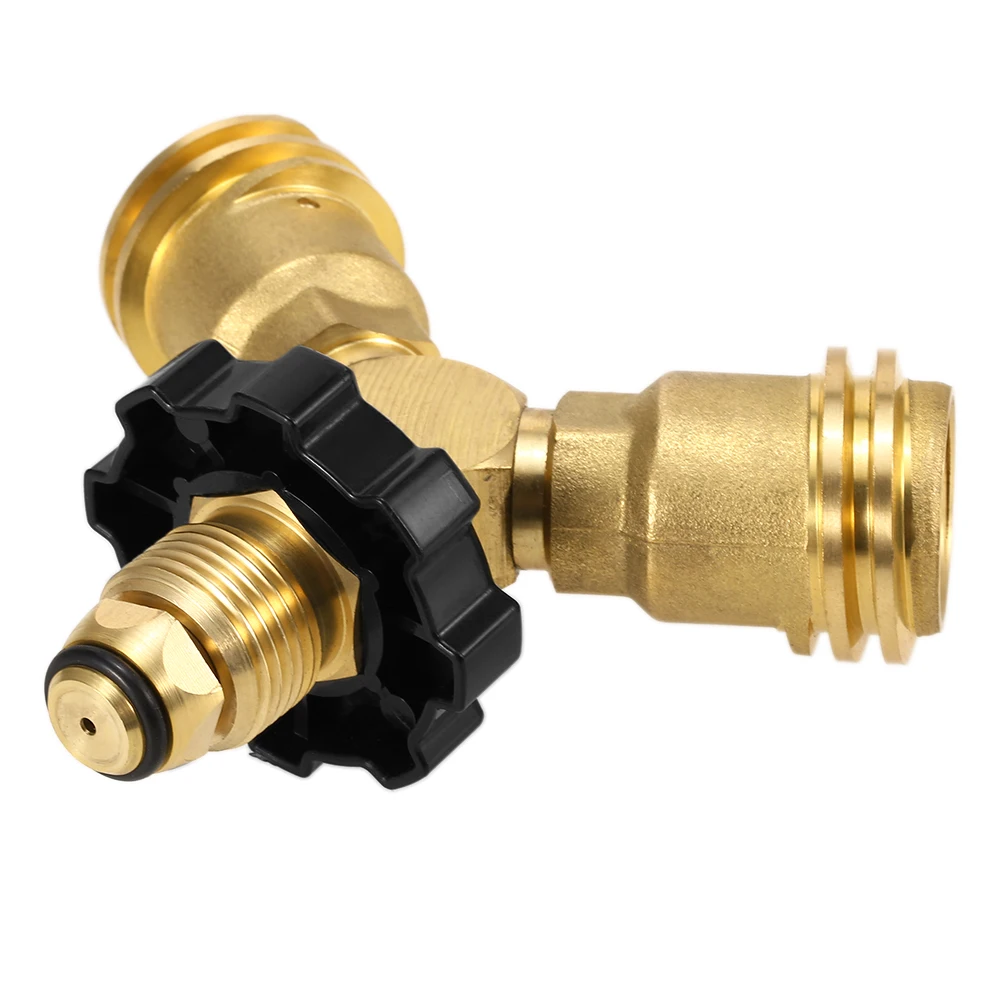

Outdoor Gas Stove Furnace Connector Adapter Propane Tank Y-Splitter Adapter Two Way LPG Adapter for Outdoor Camping Cook Stove