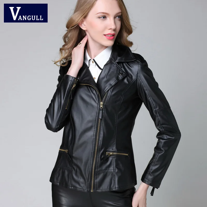 S-4XL Для женщин Искусственная кожа куртка мода Slim Turn Воротник из искусственной кожи Мото-куртки Женский Для Демисезонный
