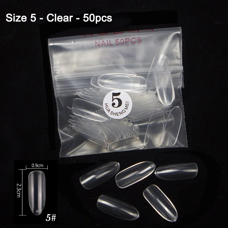 Size 5-Clear-50pcs 50 шт./упак. полный овальные ногти специальный длинный овальный один номер пластины печати накладные ногти украшения натуральные/прозрачные поддельные ногти искусство - Цвет: Size 5-Clear-50pcs