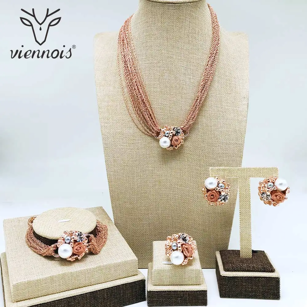 Viennois ожерелье с искусственным жемчугом набор для женщин розовое золото и серебро
