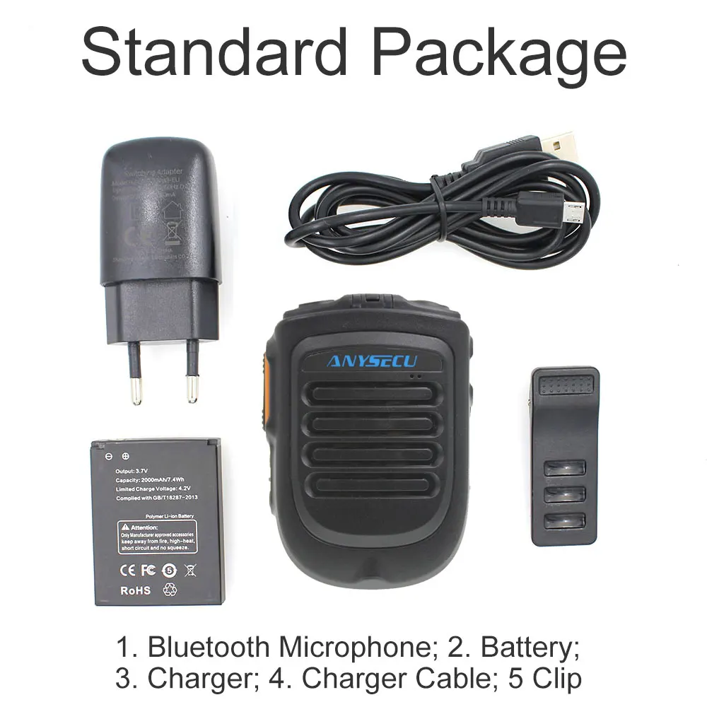 2pcs/lot ANYSECU wireless Microphone BT4.2 B01 for 3G 4G Network Radio w2plus N60 F60 F50 F25 IP Radio work with REALPTT ZELLO