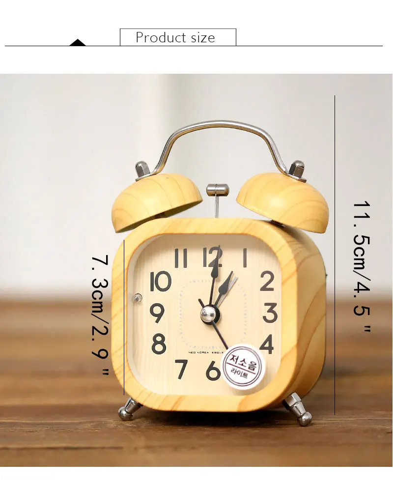 Wood Grain Home Decoration Mute Table Clock Handicraft Vintage Alarm Clock European Style Retro Wrought Square Table Clocks