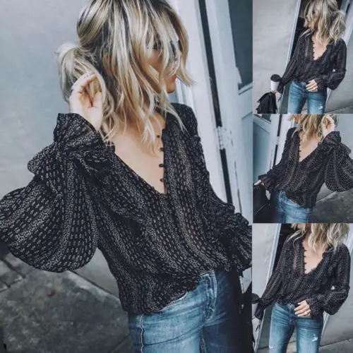 Женские блузки с оборками Boho летние свободные рубашки длинным рукавом