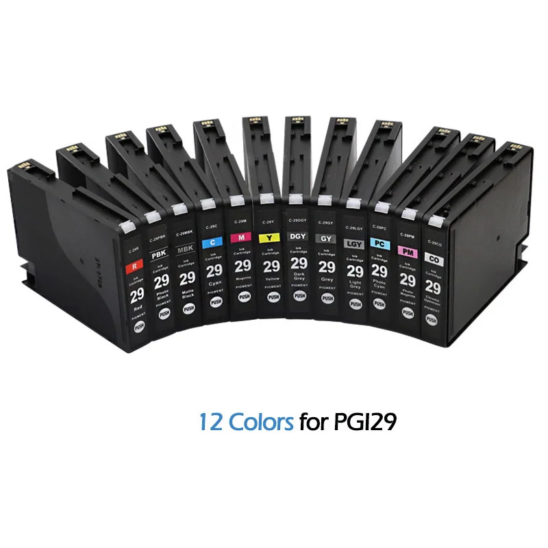 XiongCai PGI29 PGI-29 Ink Cartridge Whole Set 12Pc for Canon PIXMA PRO-1 Printer PGI-29 Pigment Full Ink Cartridge with Chip