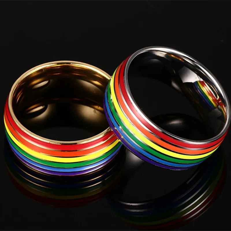 Горячая Распродажа нержавеющая сталь гей и лесбиянок кольцо горсти радуги