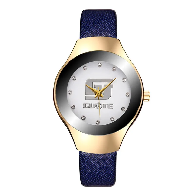 Женские часы со стразами кварцевые аналоговые с циферблатом и кожаным