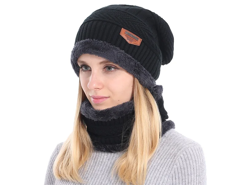 YOUBOME зимние шапочки Skullies женская вязаная шапка шарф зимние шапки для мужчин и женщин мешковатые кольца Теплые утолщенные Модные шапки