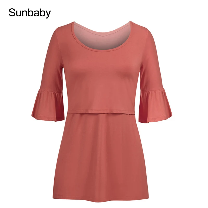 

SUNbaby breastfeeding clothes Horn sleeve stretch pregnant women breastfeeding T-shirt feeding clothing T0504