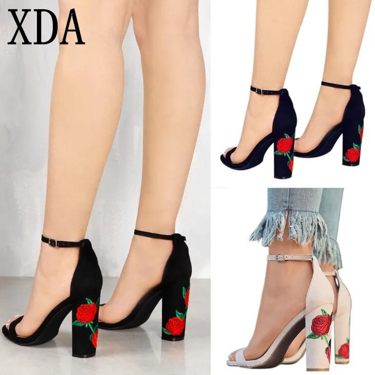 Сандалии XDA женские с ремешком на щиколотке босоножки вышивкой туфли открытым