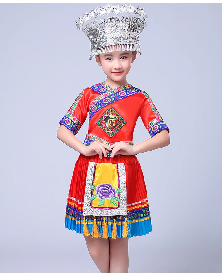 Китайский народный танец костюм детский Hmong китайский национальный танец костюм девушки Miao танцевальный костюм для сценических выступлений