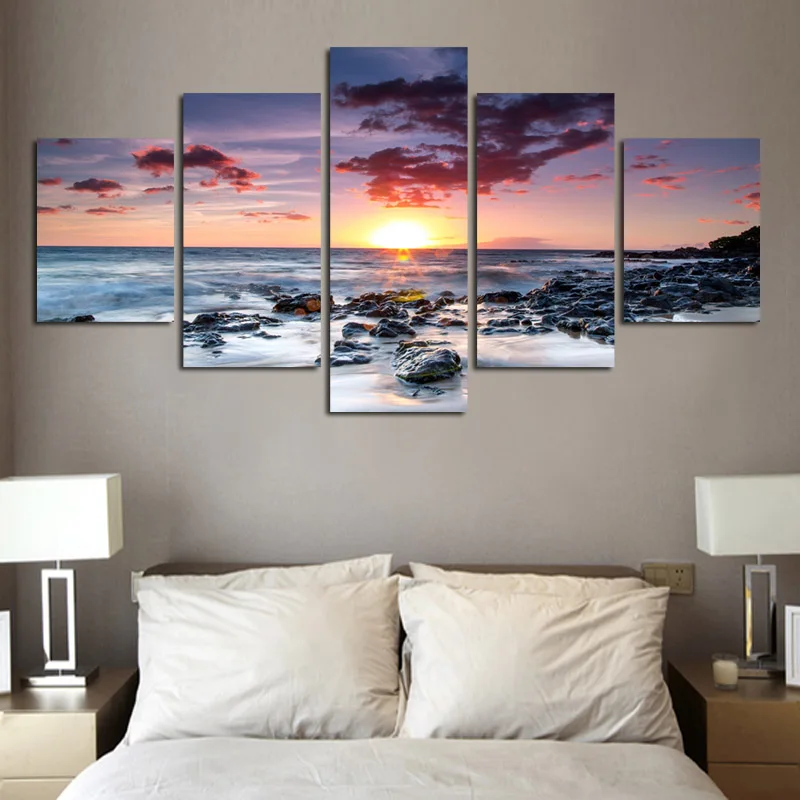 5 шт. современные настенные картины с изображением Морского Пейзажа|painting sunset|oil