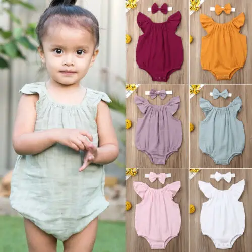 Одежда для новорожденных и маленьких девочек хлопковый однотонный комбинезон с