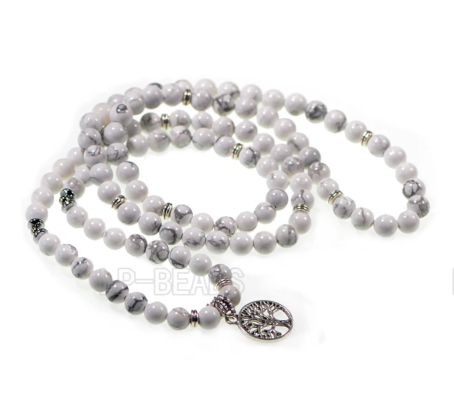 Handmade 8mm White Turquois-e Gem stone Buddha Yoga Beads 108 Prayer Stretchy Diy Bracelet Necklace 2Pcs/Pack | Украшения и