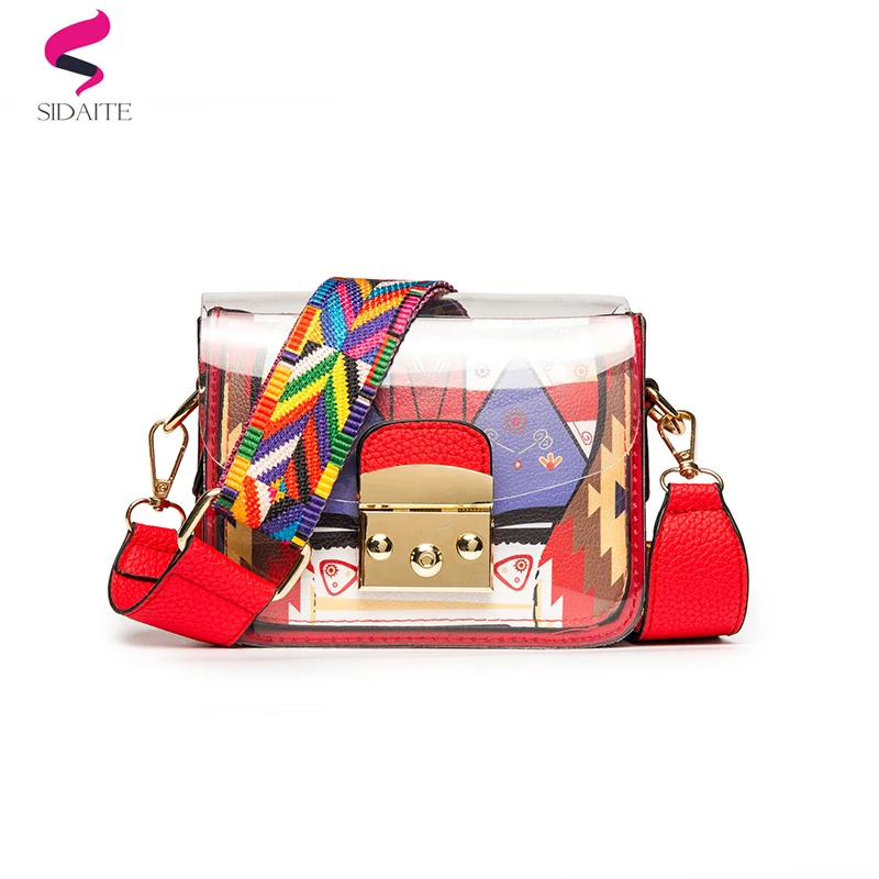 Женские сумки через плечо из ПВХ с широким ремешком 2018 кошельки и прозрачная