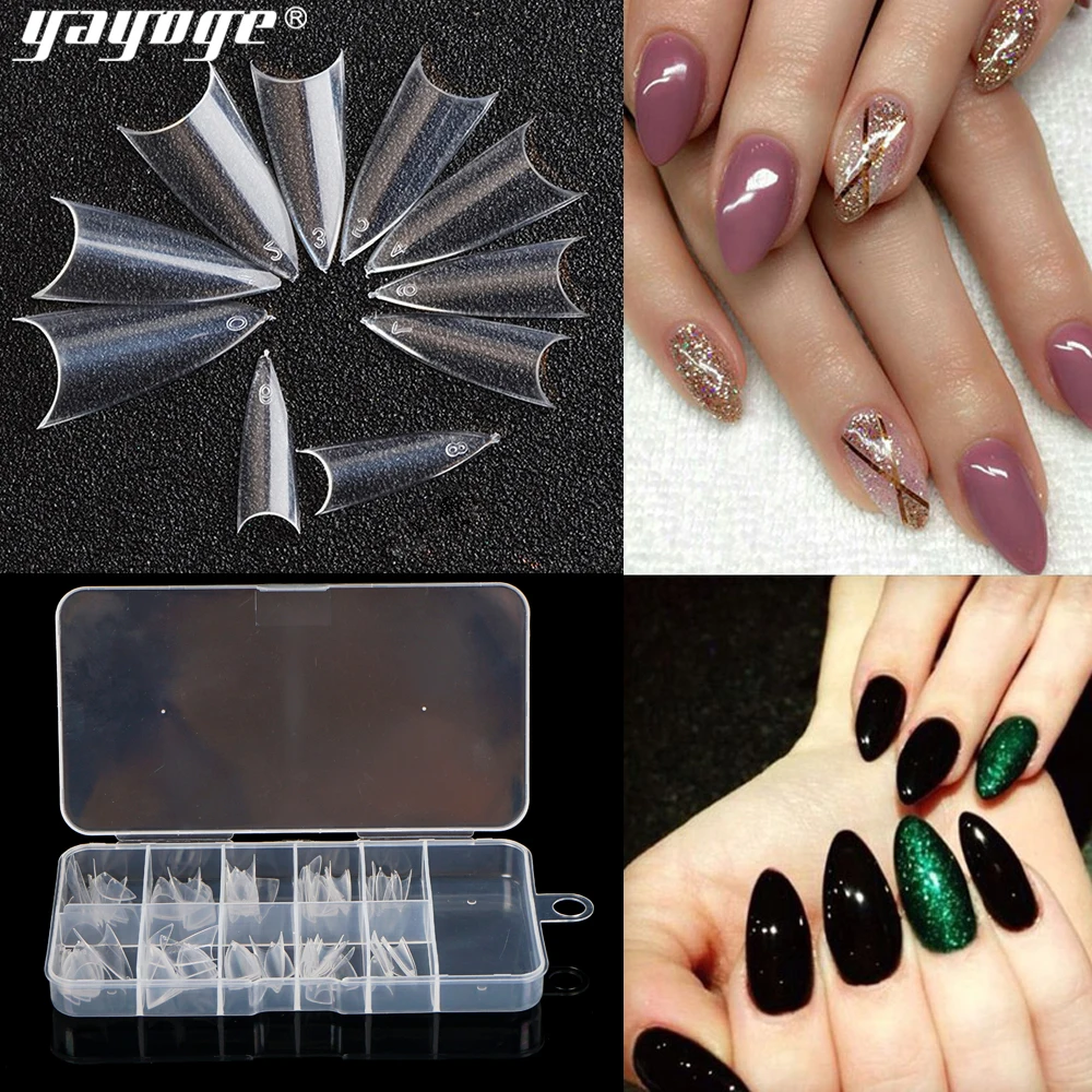 Yayoge 100 шт Французский полу-накладные ногти натуральный false nails acrylic art tips для наращивания ногтей Маникюрный Инструмент