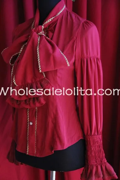 

Custom Made BlouseLadies PIRATE WIND Burgundy Chiffon Neckline Bowknot Blouse Lolita Shirt Gothic Blouse