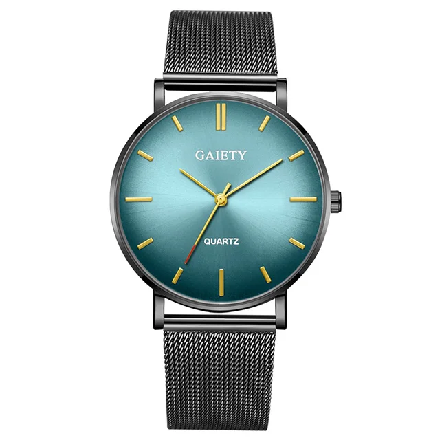 black green gold Мужские градиентные часы Aurora Модные мужские s часы лучший бренд класса люкс ультра тонкие кварцевые мужские наручные часы повседневные сетчатые стальные мужские часы - Цвет: black green gold