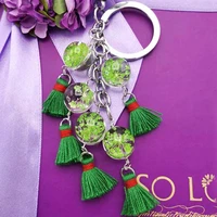shsby natural dried flower glass bead tassel car key chain female bag pendant fashion women gifts dry flower plants jewelry