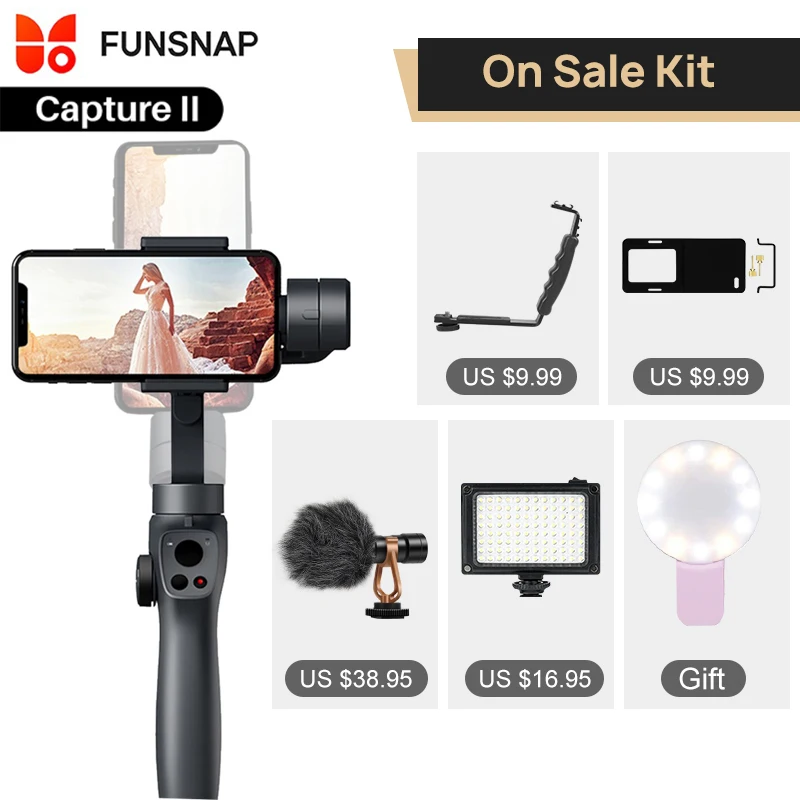 Funsnap захвата 2 3-осевой Карманный шарнирный стабилизатор для смартфона Камера стабилизатор для iphone gopro hero 7 6 4 dji Osmo экшн Камера s yi 4 k