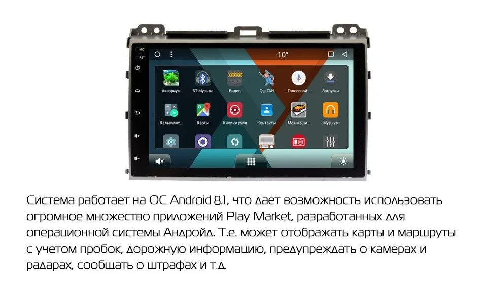 MARUBOX 9A107MT8,Штатная магнитола для Toyota Prado 120 Land Cruiser 120,2002-2009,восьмиядерный процессор,9''IPS,радио TEF6686NXP,обновление по воздуху,оперативная 2Гб,встроенная 32Гб,русифицированный интерфейс REDMOD