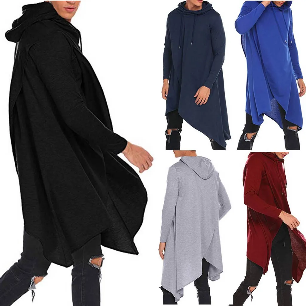 Зимнее мужское пончо с капюшоном, необычный цвет, сшитая Повседневная Толстовка с капюшоном, джемпер, пуловер, плащ-манто, пальто, праздничная одежда