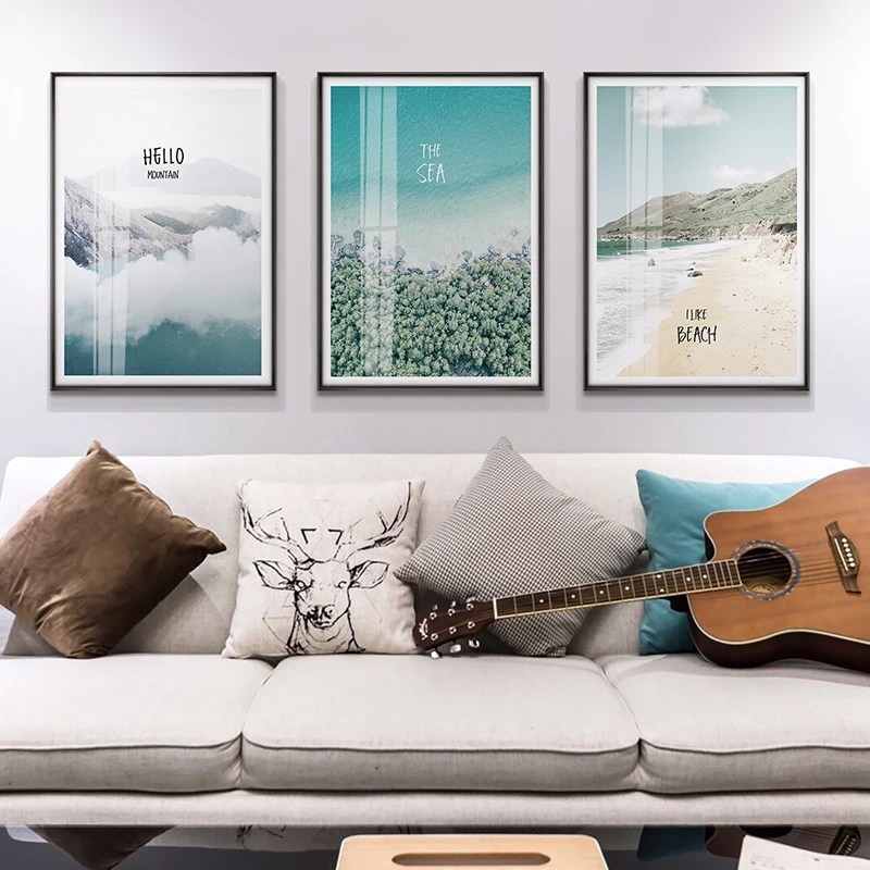 Скандинавский пляж холст фотография гостиной холм море современный постер и